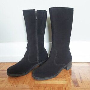 Morlands Women Sheepskin Boots Size 8.5 Black Suede Shearling MidCalf Block Heel